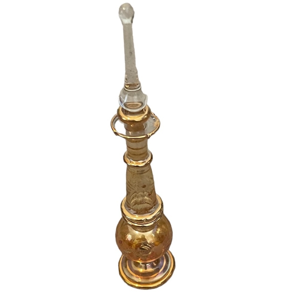 Vintage Handmade Egyptian Glass Peach Perfume 10" Bottle‎ With Stopper